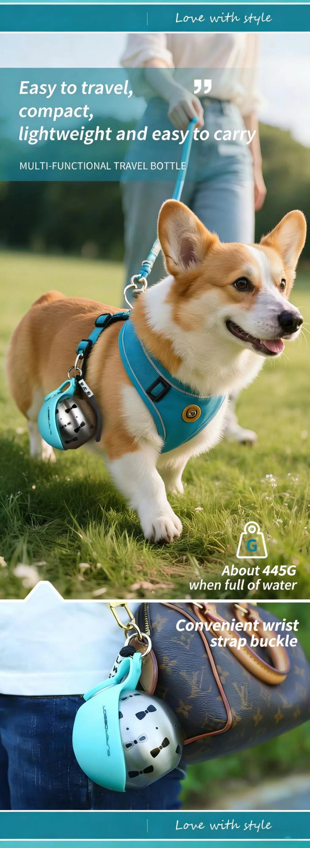 Botella de Agua Portatil para Perros - Bebedero Plegable Antigoteo con Filtro