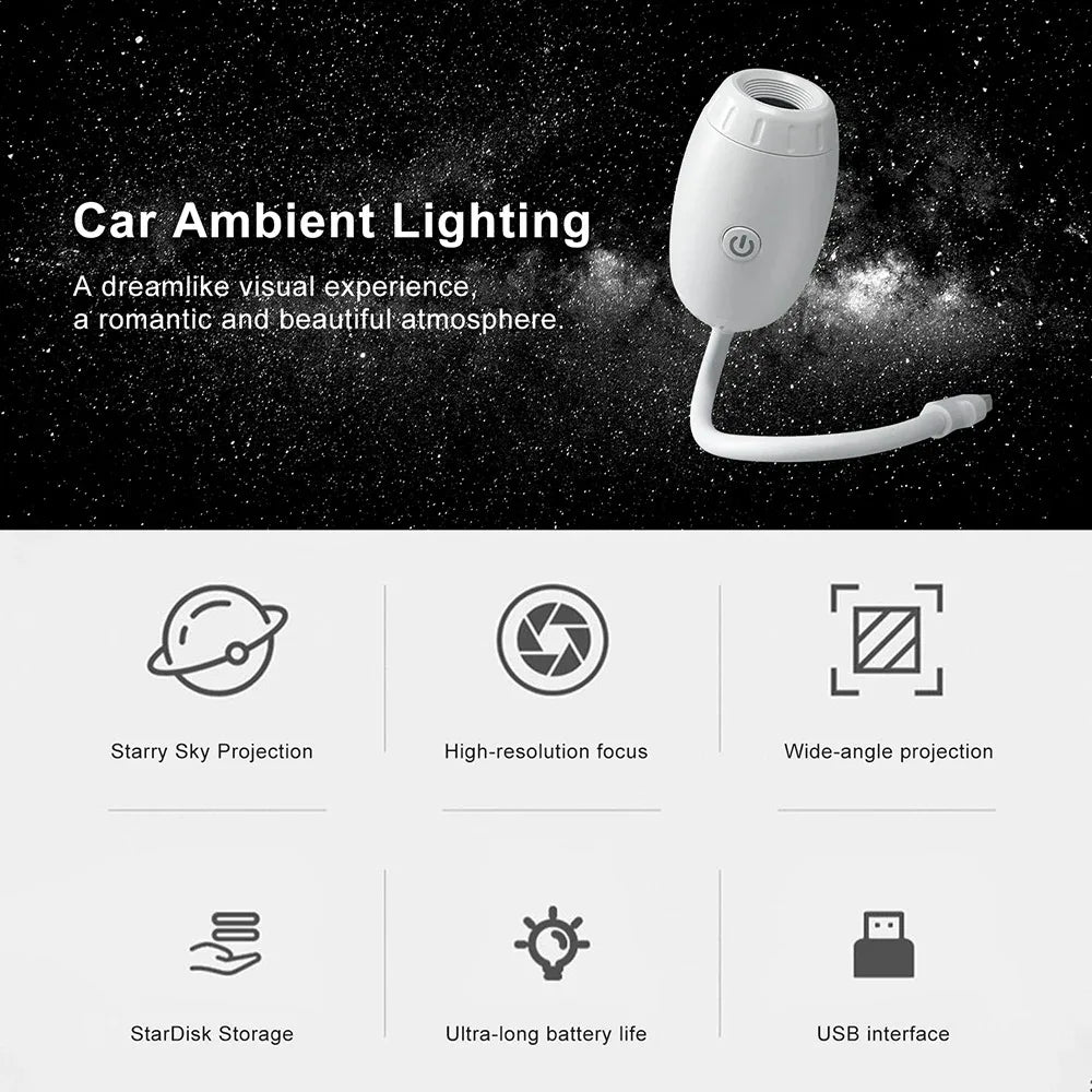 USB proyector galaxia luz nocturna luz de ambiente para coche, luces LED de estrellas para dormitorio, lámpara decorativa para fiestas, hogar y gaming, Saturno